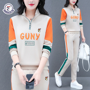 【品牌】妈妈运动服套装女春秋冬加绒大码中年休闲跑步卫衣两件套