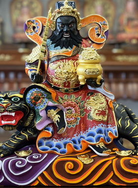 招财赵公明财神爷供奉神像黑虎玄坛真君武财神赵元帅小叶香樟木雕