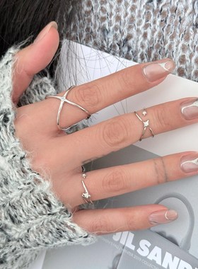 星星戒指女几何线条简约X交叉开口指环正反佩戴个性网红食指戒潮