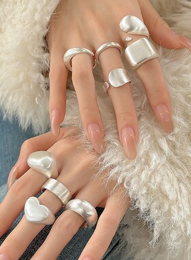 简约银色素戒指女百搭韩系冷淡风S925镀银开口食指戒指小众指环潮