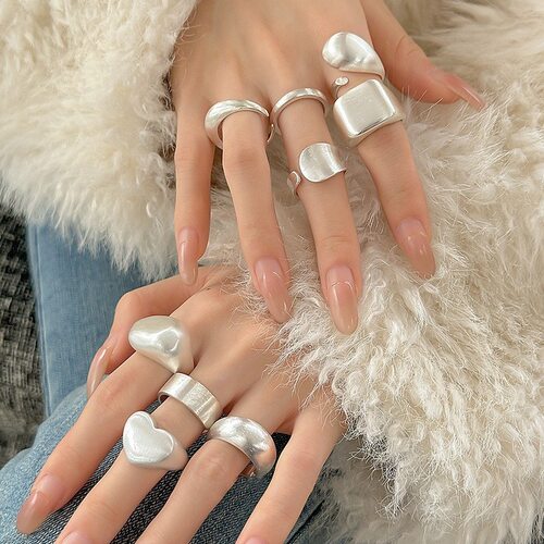 简约银色素戒指女百搭韩系冷淡风S925镀银开口食指戒指小众指环潮