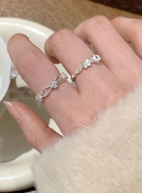 甜酷蝴蝶花朵戒指女蝶恋花精致优雅轻奢开口指环几何百搭食指戒潮