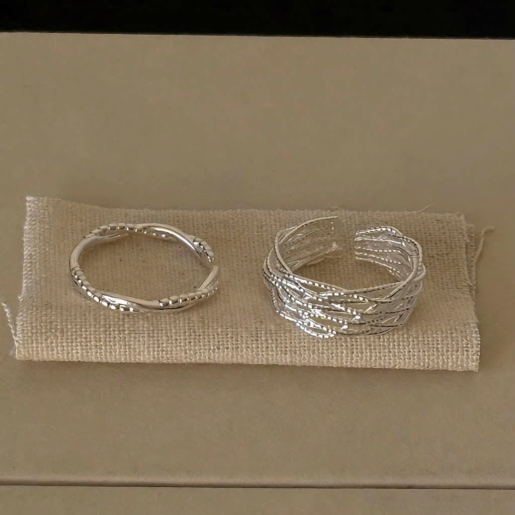 几何线条交叉麻花戒指女多层精致百搭S925镀银开口指环创意食指戒