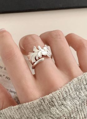 甜美树叶戒指女层叠银杏叶百搭个性开口指环小众设计感网红食指戒