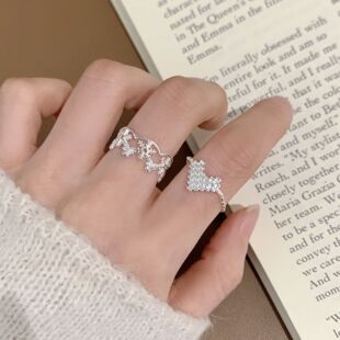 甜美镂空雪花戒指女百搭时尚 OL通勤精致小众设计指环网红食指戒潮