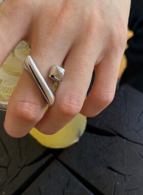 几何交错戒指女简约冷淡风个性百搭S925镀银开口指环金属食指戒潮