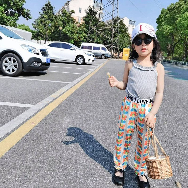 女童灯笼裤2025夏蕾丝薄款洋气网纱百搭宽松沙滩休闲防晒花朵长裤