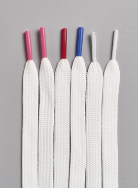 扁平涤纶双层宽约1cm白色鞋带红色深粉蓝色鞋带头适用于倒勾板鞋