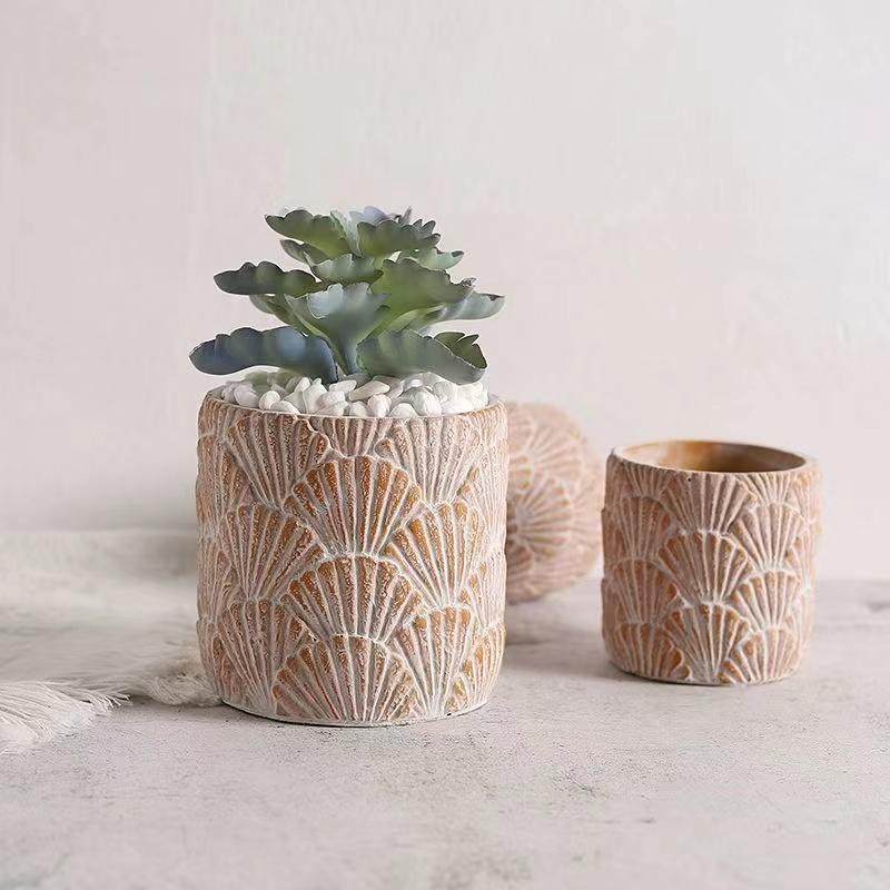 红砖色水泥花盆园艺摆件贝壳纹多肉绿植室内外阳台办公小花盆花器,鲜花速递/花卉仿真/绿植园艺,花盆,淘宝优惠券,粉丝福利购,淘宝优惠卷