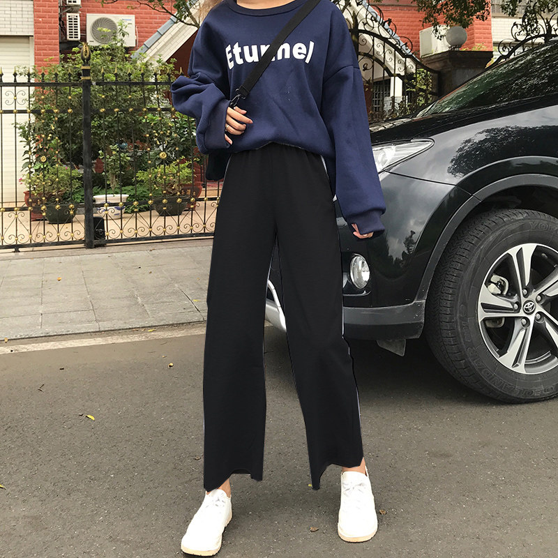 夏港味坠感阔腿裤女韩版宽松学生九分裤直筒高腰显瘦百搭cec裤子