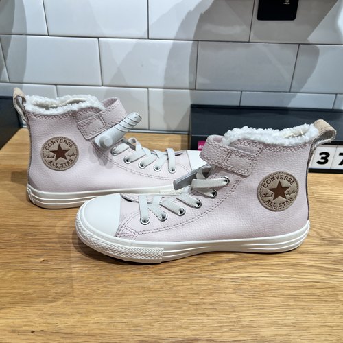 匡威冬款牛皮剖层革加绒保暖撞色拼接魔术贴高帮板鞋童鞋 A09264C