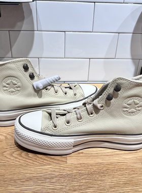 匡威系带allstar牛皮革纯色时尚加绒高帮厚底休闲板鞋女A11158C