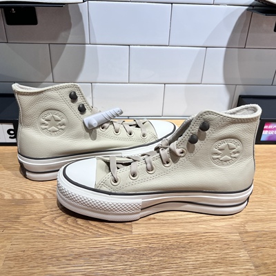 匡威系带allstar牛皮革纯色时尚加绒高帮厚底休闲板鞋女A11158C