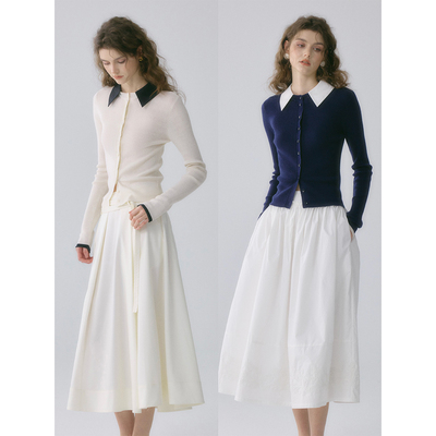 SOFTSELF慵懒春雾春季新款羊绒羊毛假两件撞色衬衫领针织毛衣