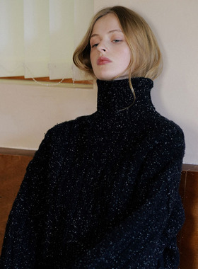 SoftSelf秋冬新款点子纱极简主义高领针织厚款落肩毛衣