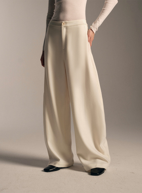 SOFTSELF雾绒诗高级感简约宽松羊毛弯刀长裤休闲裤冬季新款