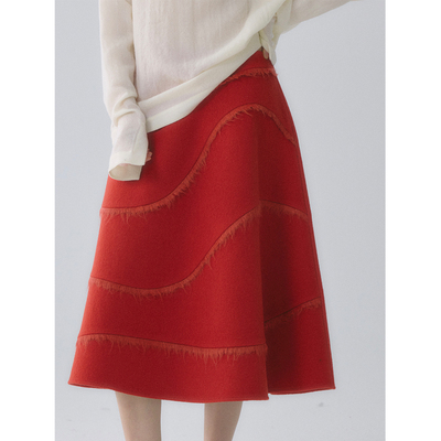 SOFTSELF慵懒春雾春季新款羊毛抗皱优雅A字伞裙女