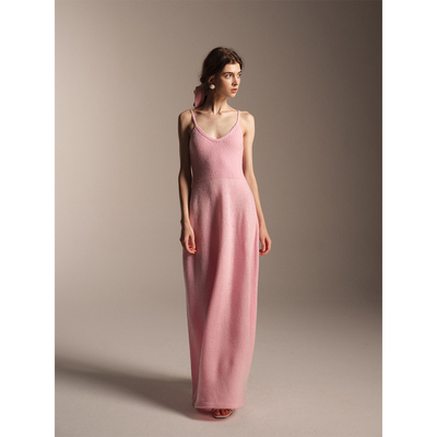 SOFTSELF雾绒诗冬季新款女高级感羊绒羊毛吊带花苞裙开衫