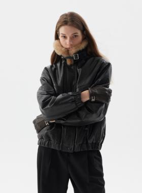 SoftSelf·和煦之墨摩登小众设计绵羊皮质感机车皮衣加绒外套