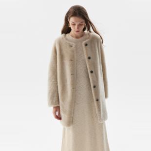 SoftSelf·和煦之墨中长款 皮毛一体外套简约圆领羊毛皮草女新款