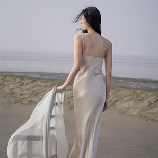 SOFTSELF吊带连衣裙女2024夏季 简约醋酸缎面超仙甜美气质显瘦 新款