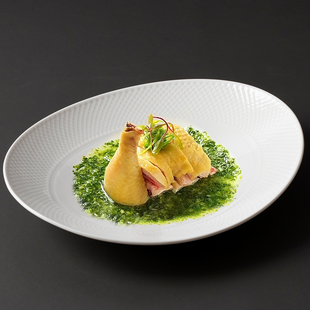 高级感椭圆盘热菜汤盘蒸鱼盘商用酒店会所私厨中式白色精致菜盘子