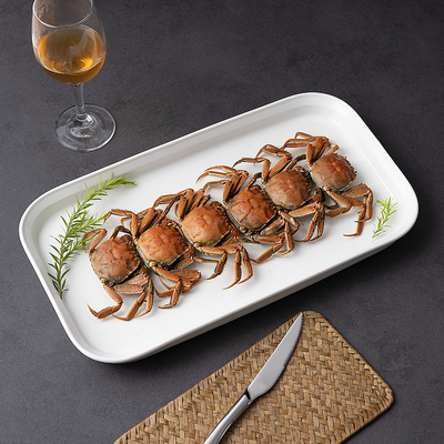 大闸蟹长方平盘汉斯纹陶瓷餐具