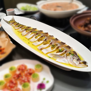 特长鱼盘长江鲥鱼盘翘嘴白条鱼盘鳗鱼盘专用菜盘蒸鱼盘酒店餐厨具