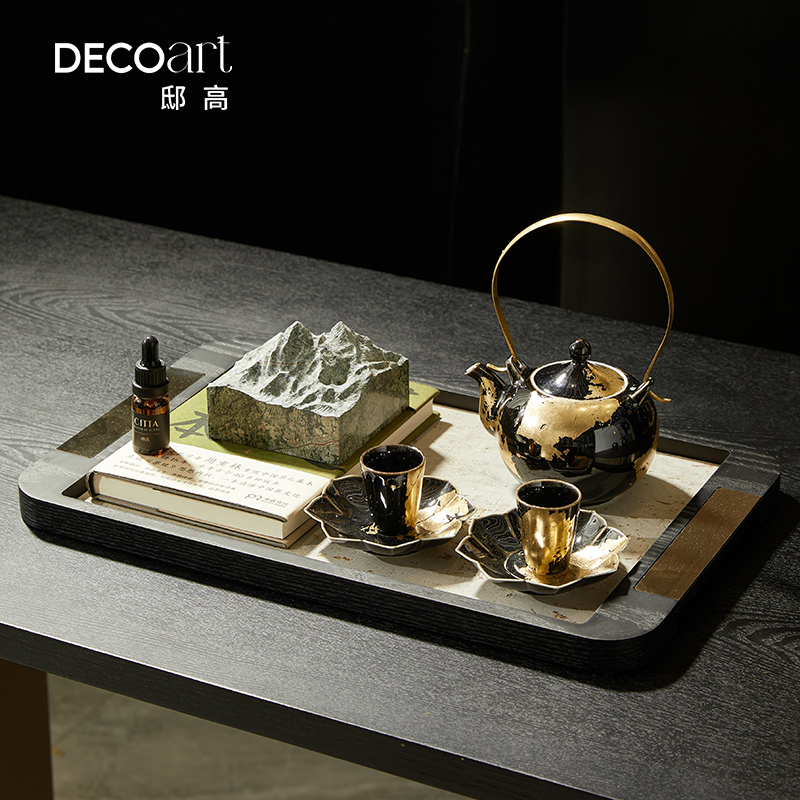 邸高贴金茶具托盘组合套装摆件