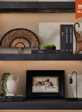 侘寂风都市书店疗愈室层板置物架边柜侧柜书柜装饰摆件高级感布置