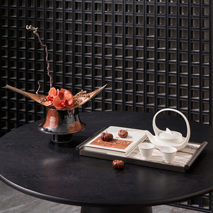 新中式客厅茶几装饰摆件花托盘纸巾盒陶瓷茶壶软装搭配高级感设计