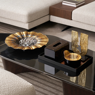 集设家居酒店茶几边柜装饰组合邸高摆件金色工艺品托盘纸巾盒套装