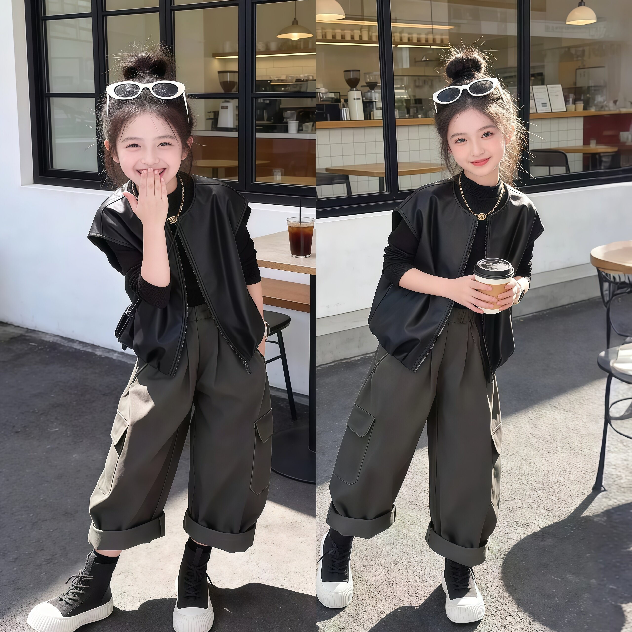 女童秋季套装2026儿童新款洋气休闲时尚简约韩版潮酷工装三件套潮图片