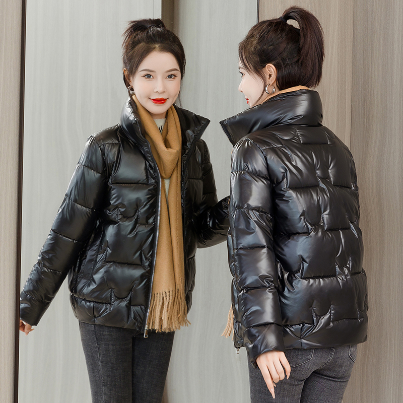 棉服女2025新款免洗亮面立领棉袄加厚款韩版羽绒棉衣短款保暖外套