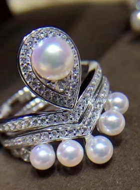 diy珍珠调节组合戒指分款天然