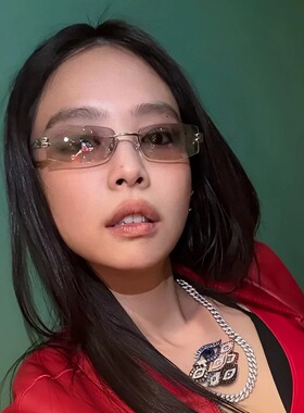 无框水银色小方框窄框墨镜女