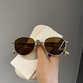 茶色金属圆框夏季 墨镜高级感太阳眼镜 防晒太阳镜跨境欧美男女个性