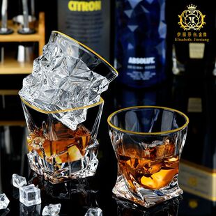 金像 跨境玻璃威士忌杯 欧式透明描金家用酒吧白兰地杯精酿啤酒杯