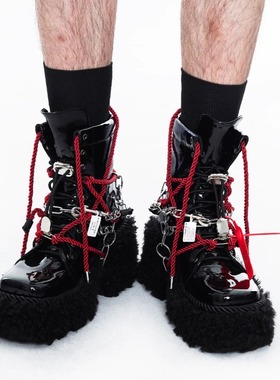 沉没SINKing | SK系列 TRA季Punk Chain Boots 红绳绑带厚底靴