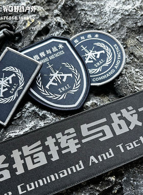 蓝色指挥与战术士气章魔术贴章 反光后背战术臂章 圆形胸章徽章