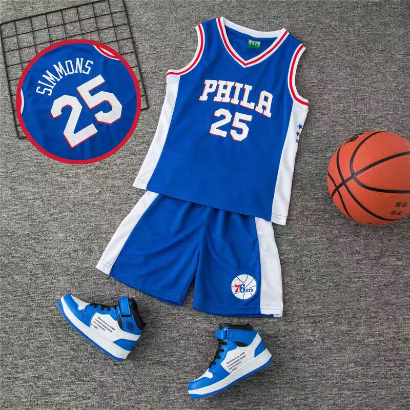76人队25号西蒙斯球衣背心儿童男女比赛训练运动透气篮球服套装