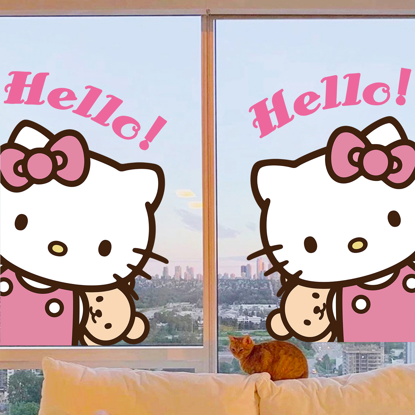 创意可爱卡通hello kitty玻璃橱窗静电贴纸蛋糕咖啡店铺静电贴纸