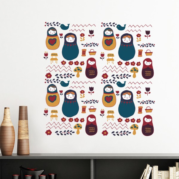 俄罗斯套娃花纹俄国文化墙贴壁纸房间贴花