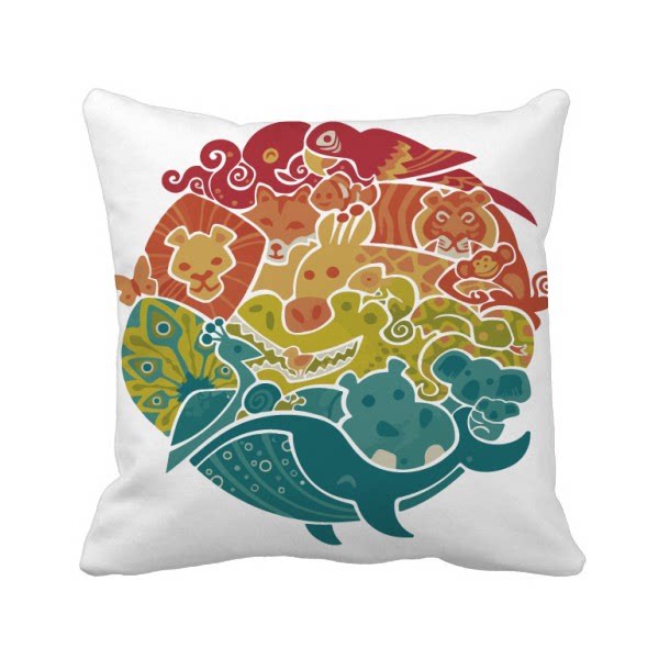 蓝色海洋鱼类抽象插图方形抱枕靠枕沙发靠垫双面含芯礼物