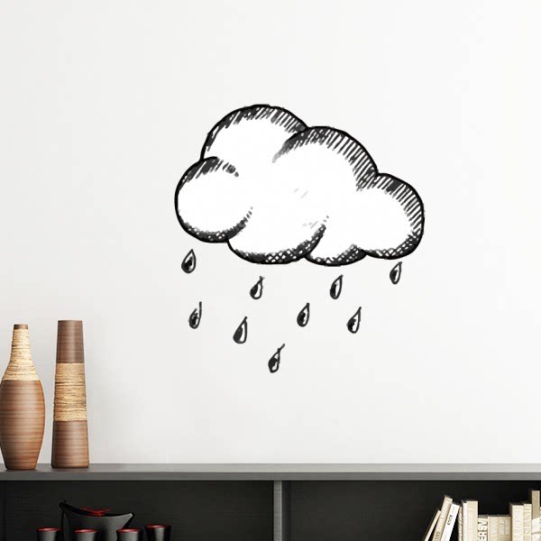 天气雨手绘线条纹样墙贴壁纸房间贴花