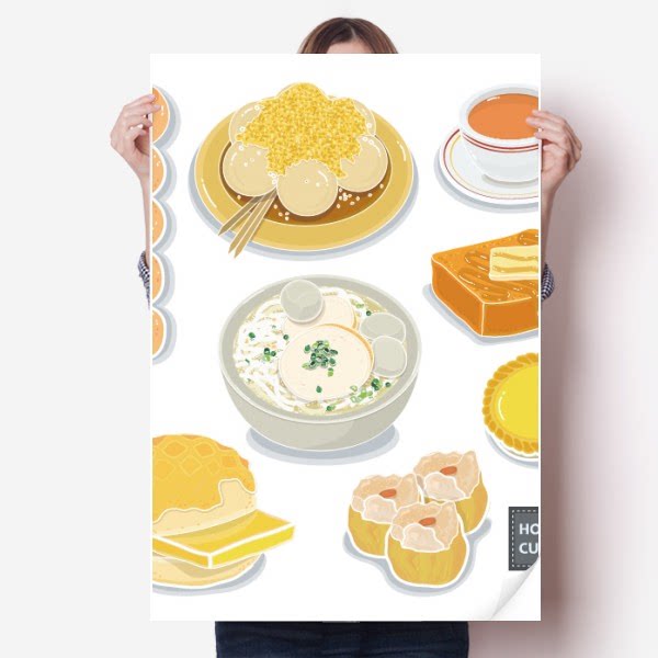香港街头鱼蛋小吃茶餐厅海报贴纸80x55cm墙贴纸卧室家居装饰