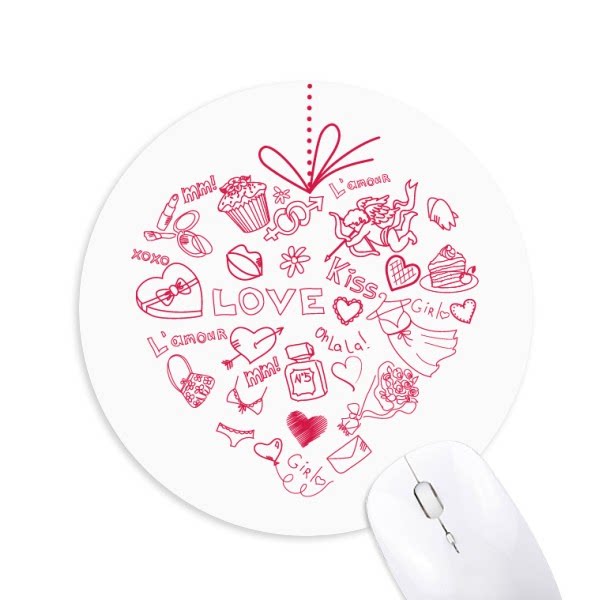 花朵亲亲女孩爱情图案圆形游戏办公防滑橡胶鼠标垫礼物