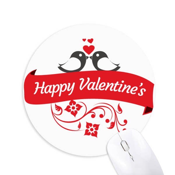 情人节快乐爱情鸟条幅圆形游戏办公防滑橡胶鼠标垫礼物