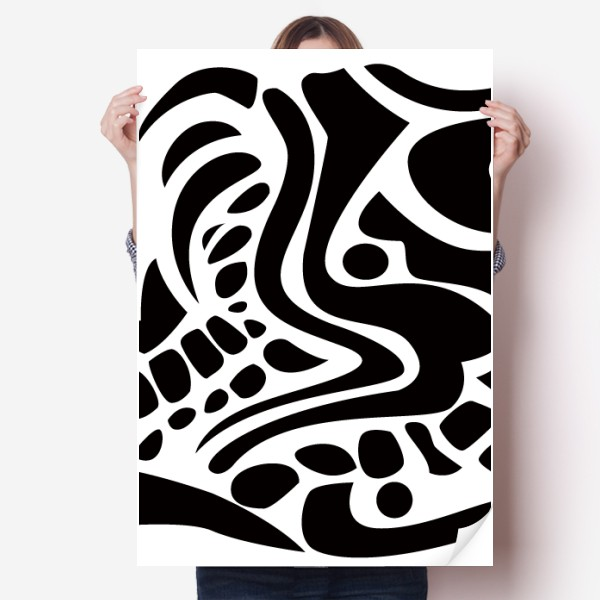 埃及黑白抽象图腾兽类海报贴纸80x55cm墙贴纸卧室家居装饰