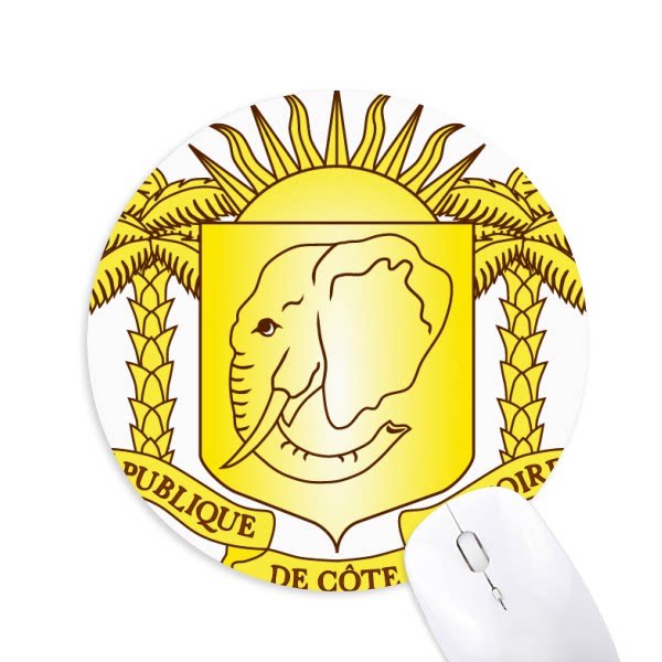 科特迪瓦国徽标志符号图案圆形游戏办公防滑橡胶鼠标垫礼物